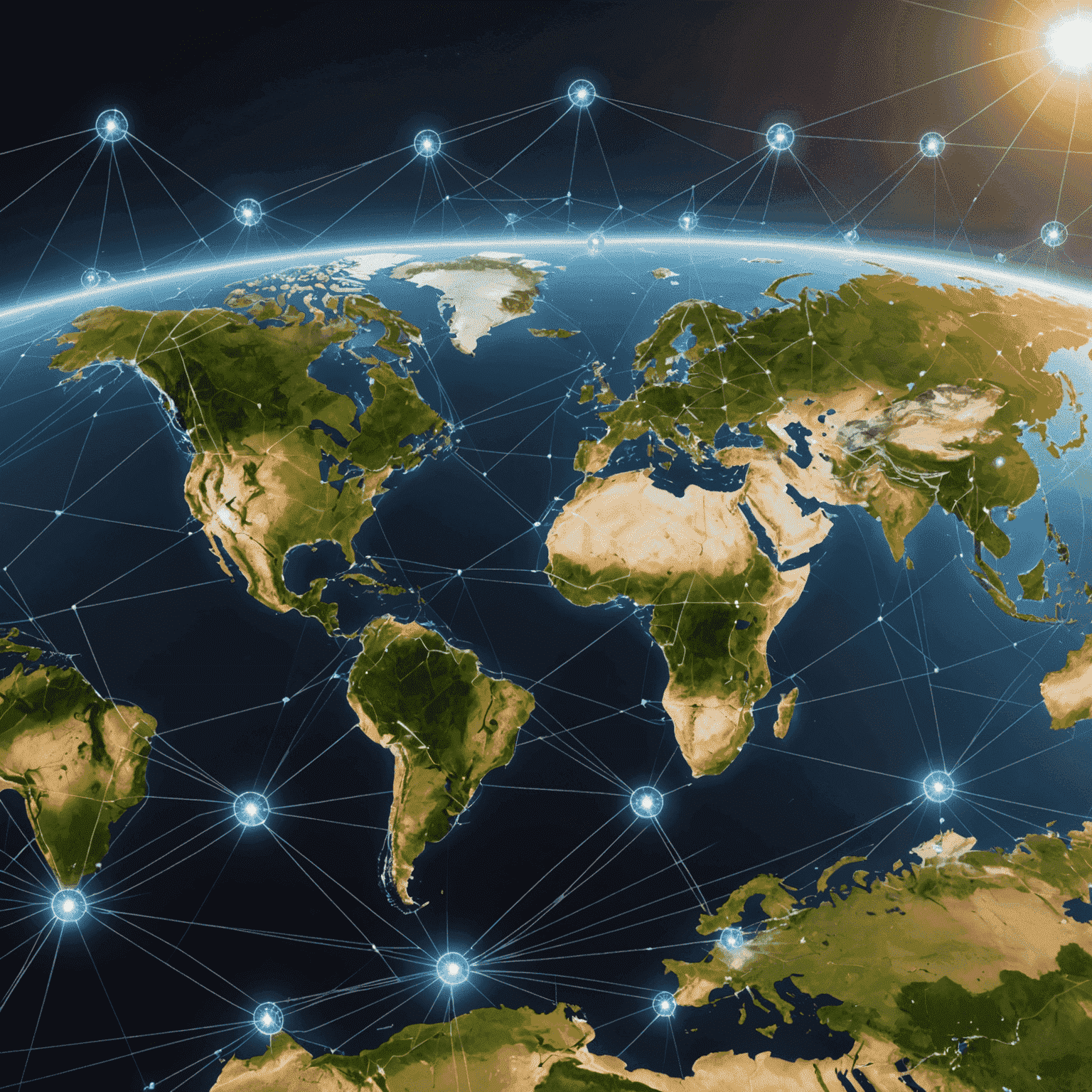 Dynamic visualization of global logistics network with interconnected nodes representing Alliant's worldwide reach