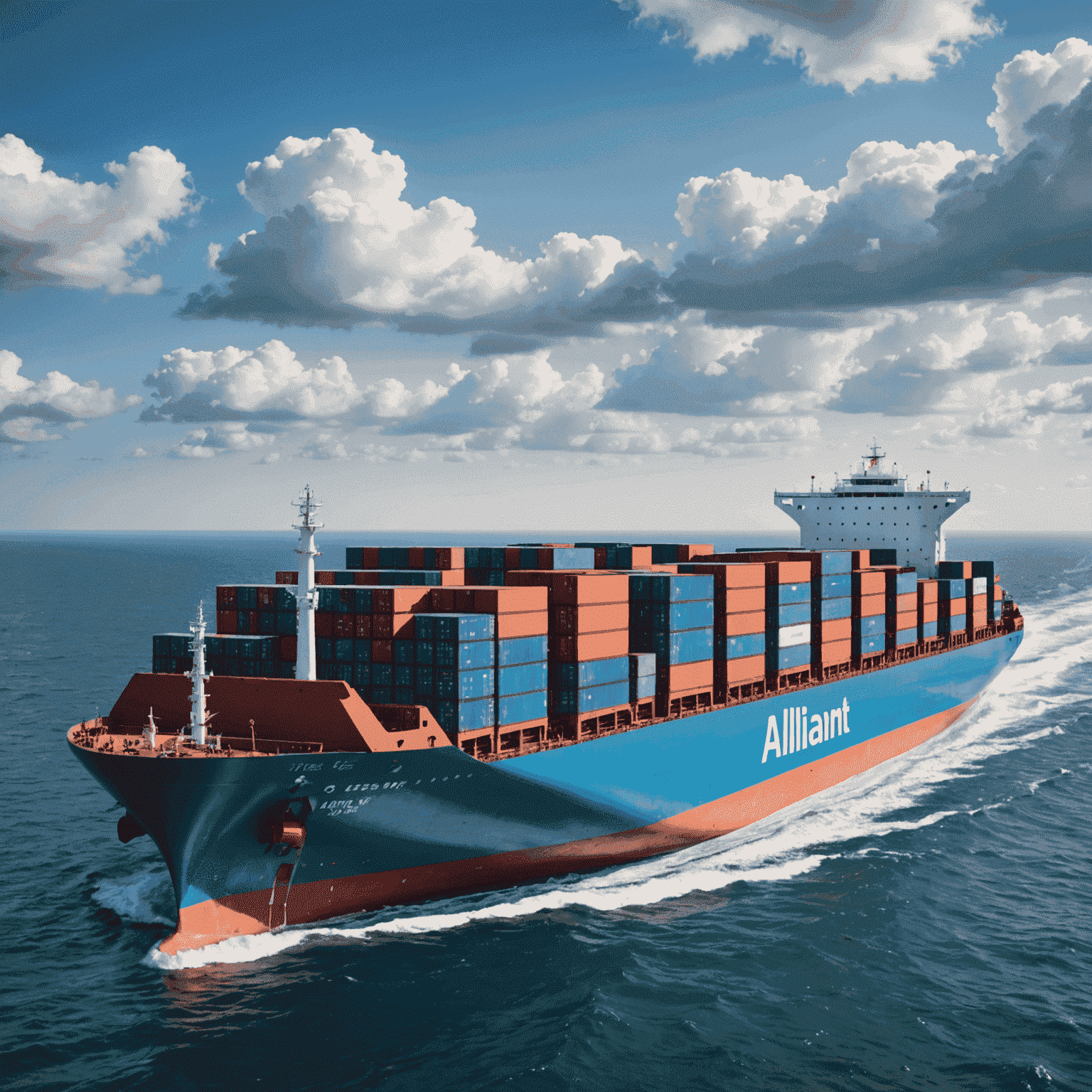 Large cargo ship loaded with containers sailing across the ocean, symbolizing Alliant Logistics' ocean freight capabilities