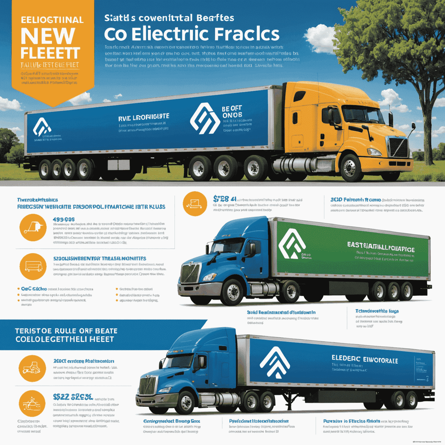 An infographic showing the environmental benefits of Alliant Logistics' new electric fleet, including reduced CO2 emissions, lower fuel costs, and increased energy efficiency compared to traditional trucks.