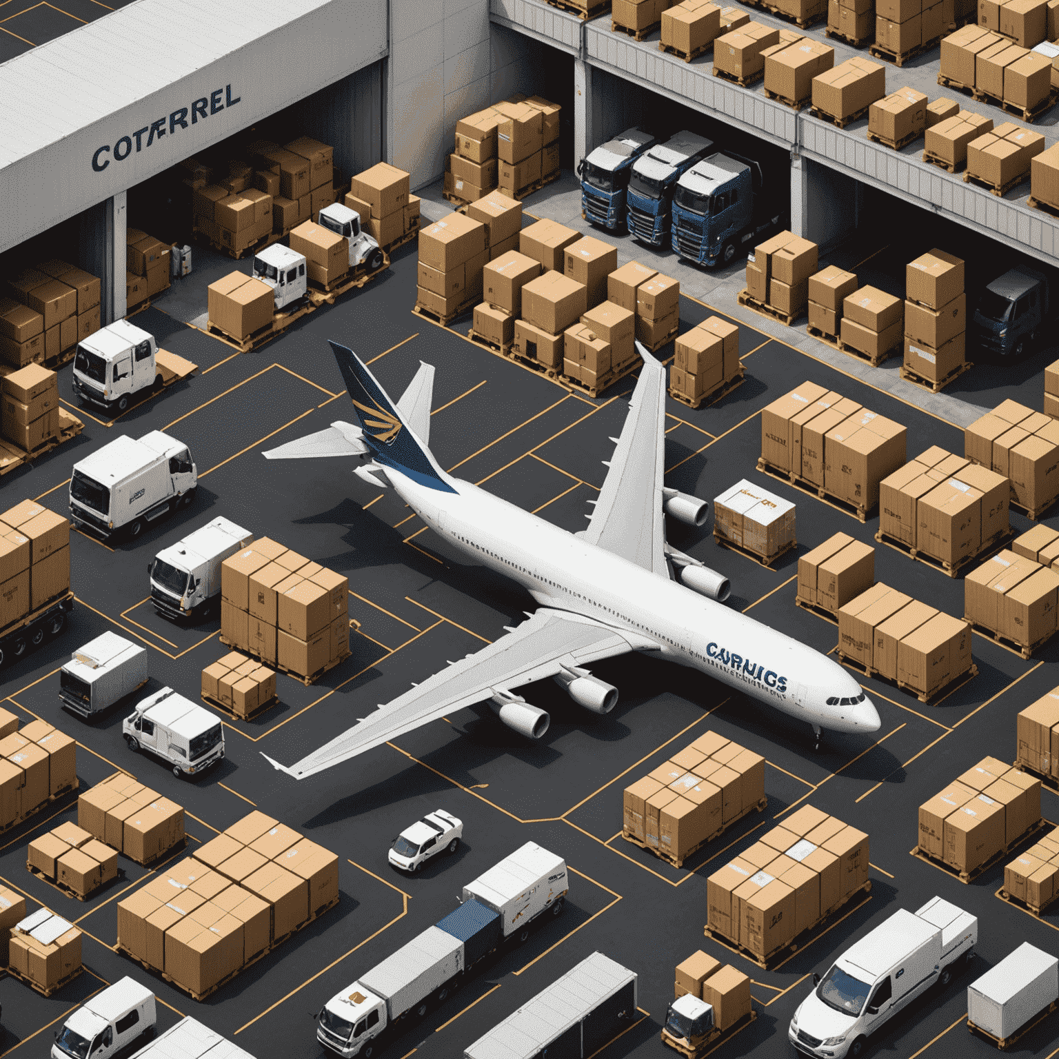 A diverse range of cargo being prepared for air freight, including electronics, pharmaceuticals, and perishable goods