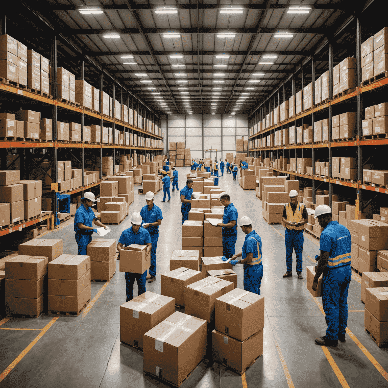 Efficient distribution center with workers packing and preparing orders for shipment, illustrating Alliant Logistics' comprehensive distribution services